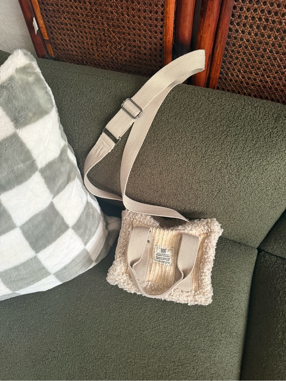 BDG Cream Sherpa Mini Crossbody with Ribbed Front